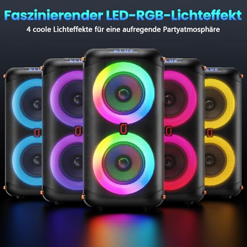 HWWR Karaoke Maschine, Tragbarer Bluetooth-Lautsprecher mit 2 drahtlosen Mikrofonen für Erwachsene, Karaoke Box PA-System mit Disco-Lichtern für große Party,