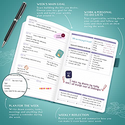 Legend Weekly Colorful Planner 2Nd Edition – Undated Life & Work Agenda Journal For Time Management, Goal Setting, Productivity, Tasks & To Do Lists – A5 Size, 5.8 ″ X 8.3″, Hardcover – Turquoise #TOP2