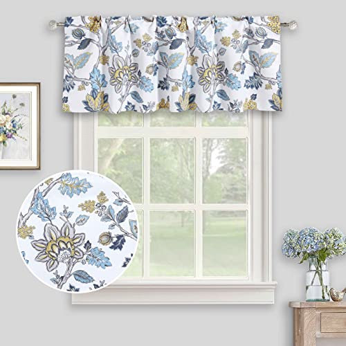 Inselnwald Floral Valances For Windows, Flowers Small Curtain Valance For Kitchen Living Room Bathroom Rod Pocket 52 × 18 Inches, Aqua #TOP1