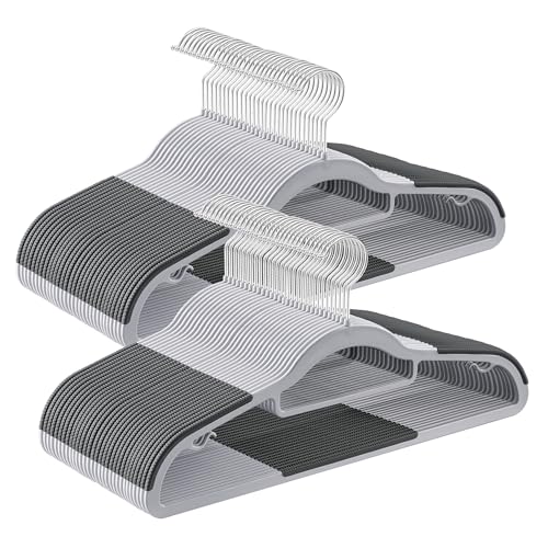 SONGMICS Pack of 60 Coat Hangers, Space-Saving Plastic Clothes Hangers, Non-Slip, 0.2 Inches Slim, 16.5 Inches Wide, 360° Swivel Silver Hook, Light and Dark Gray UCRP0020G01 Light + Dark Gra