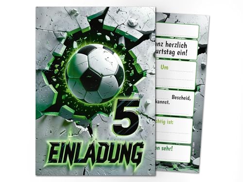 Junaversum 12 Einladungskarten zum 5. Kindergeburtstag Fußball Fussball Kinder Jungen coole bunte Einladungen fünfte Geburtstag Geburtstagseinladungen Kids