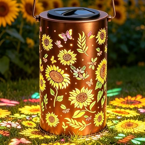 Colorful Sunflower Solar Lanterns Outdoor Waterproof-Metal Hanging Solar Lights Waterproof Garden Decor Gifts for Women Mom Grandma Decorative Outdoor Lanterns for Patio Porch Yard Pathway(Sunflower)
