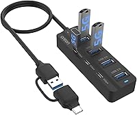 ONTEN 7-Port USB A/C Hub: 4 USB 3.0 + 3 USB-C Ports, Dual Input, 5Gbps Plug & Play for Laptops & Tablets
