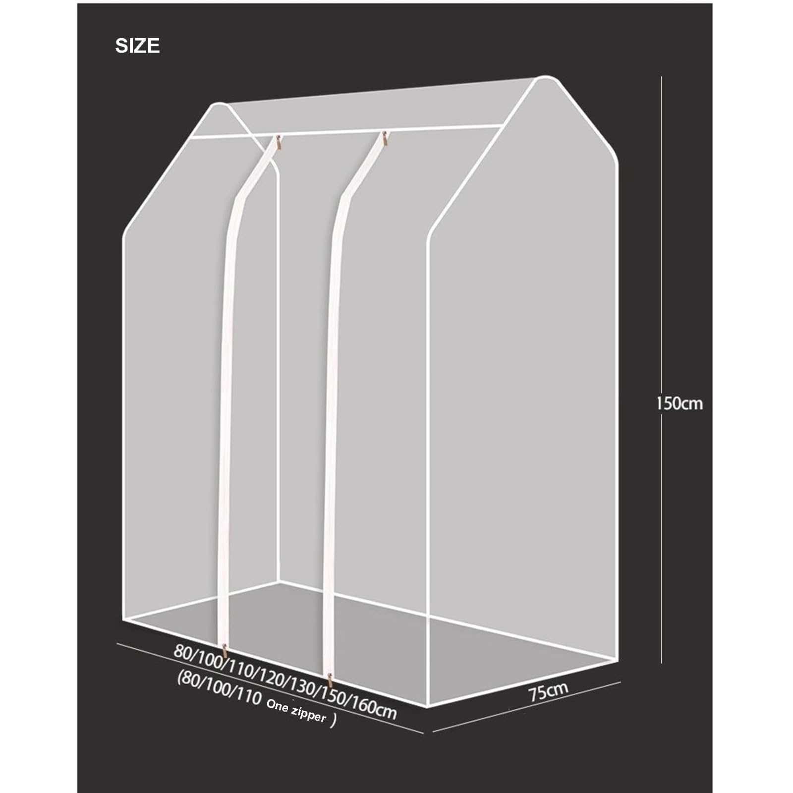Funda Protectora de Prendas, Transparente, de cloruro de polivinilo, con Cremallera, 110 x 75 x 150 cm