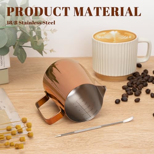 Image of Amrules Milk Frothing Pitcher 12oz Frother Cup Barista Tools, Rose Gold
