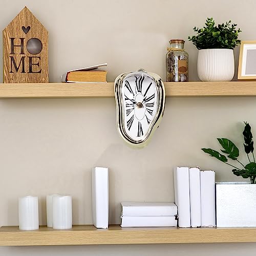 Maimaimonster Melting Clock Salvador Dali Melted Clock Decor Art Inspired Wall Clock Funny Creative Gift Used For Decorative Home Office Shelf Desk Table，Roman Gold #TOP2