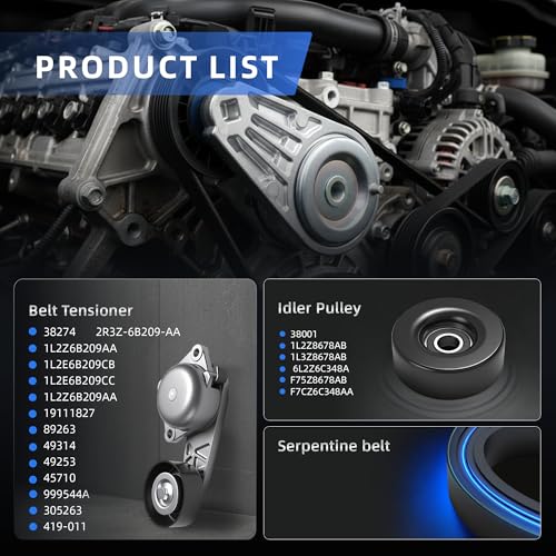 Loautong Serpentine Belt Tensioner Pulley Kit for Ford E-150/E-250 Econoline/E-350 Super Duty/F-150/F-250/F-350/Econoline/Excursion, 2002-2010, 38001, 38274 by Loautong - Image 3