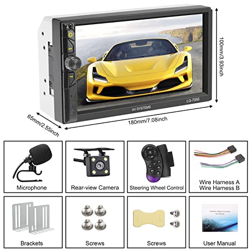 Double Din Car Stereo,7 Inch Car Stereo,Touch Screen Stereo with Backup Camera,Car Radio Support Bluetooth Hands Free Calling/Mirror Link/USB/TF/FM/AUX/MIC/EQ/Remote Control/Fast Charging - Thumbnail 6
