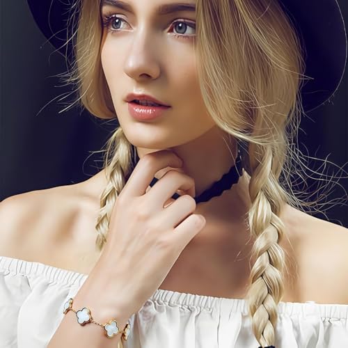 FANAOREN Cadeau Femme Bracelet Trèfle à Quatre Feuilles en Acier Inoxydable Cadeau Anniversaire Femme Maman Soeur Amie Noel Saint Valentin Fete des Meres (doré) – vue 6