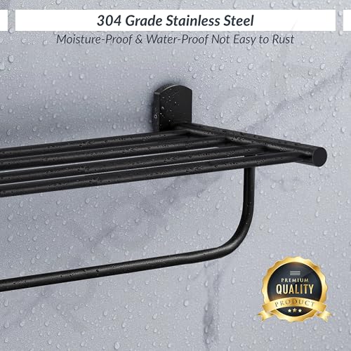 Image of Plantex 304 Grade Stainless Steel 24 inch Towel Rack /Towel Stand /Towel Bar /Towel Hanger for Bathroom /Bathroom Accessories - Parv (Black)