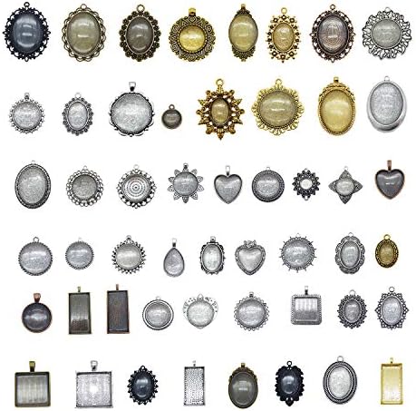 Julie Wang 20PCS Mixed Pictures Frames Resin Bezel Pendant Alloy Cameo Setting 20-65mm Jewelry Making DIY Charms