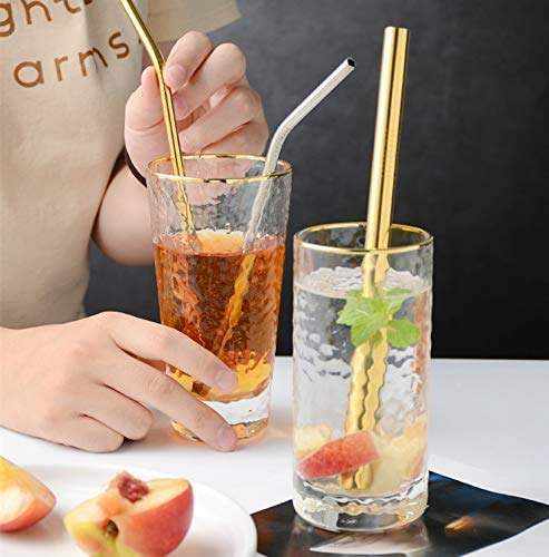 Image of STAR WORK - 4 Stainless Steel Long Reusable Metal Straws for Drinks with 1 Cleaning Brushes Drinking Straws for Travel,Kids,Home,Bar (Gold)