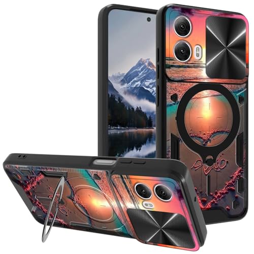 for Motorola Moto G-Power-5G-2024 Case, with Slide Camera Cover&Shockproof Bracket, Dual Layer Durable Heavy Duty Protective Cell Phone Case for Moto G Power 5G 2024,Gold Orange Sand Sunset