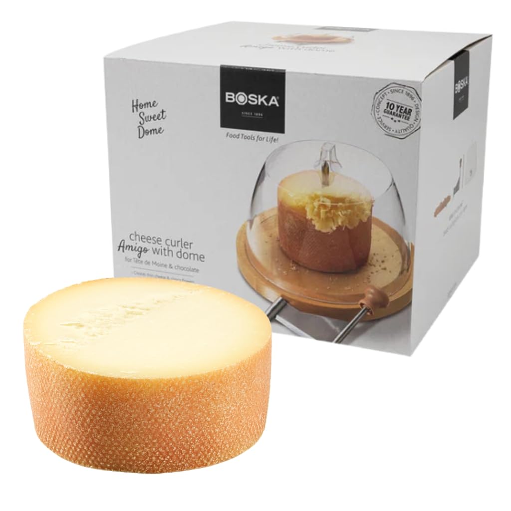 Pack BOSKA 850511 Girolle/Fraiseur bois avec cloche + 1/2 Fromage Tête de Moine 450gr pour profiter de faire des jolies fleurs et garder au frais sans que ca sèche - Coffret cadeau parfait