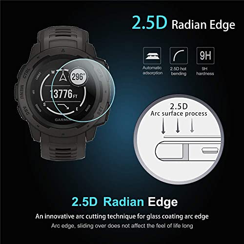 Diruite 3-Pack For Garmin Instinct/Instinct Solar Tempered Glass Screen Protector For Garmin Instinct/Instinct Solar Smartwatch [2.5D 9H Hardness] [Anti-Scratch] #TOP5