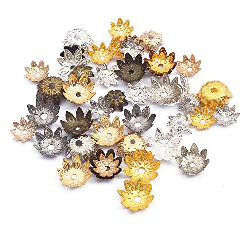 100Pcs/Lot 8 10 mm Lotus Flower Metal Loose Spacer Bead Caps Cone End Beads Cap Filigree for DIY Jewelry Finding Making