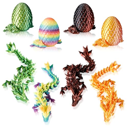 Image of 3D Printed Dragon Eggs, 4Pcs Egg 3D Printed Animals Set, Full Articulated Crystal Dragon With Egg, 3D Dragon Egg with Dragon Inside, Easter Flexible Joints Fidget Toy for Party Gift, Fantasy Decor