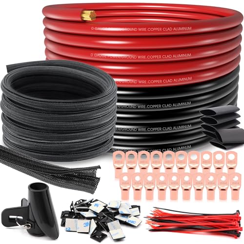 Ruikarhop 40FT 1/0 battery cable with PET cable sleeve and lugs