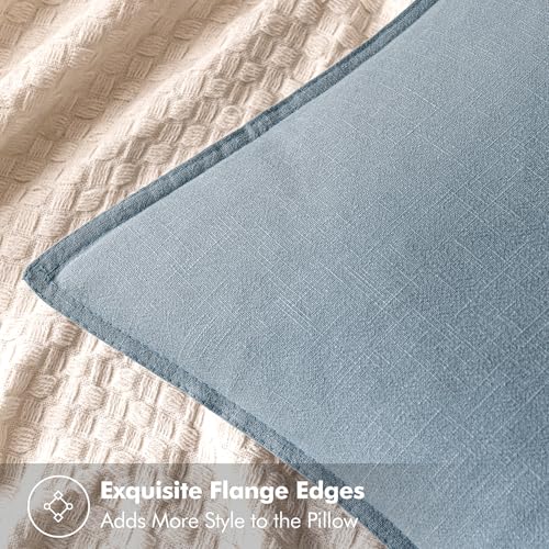 Image of MIULEE Decorative Linen Pillow Covers 18x18 Inch Blue Grey Boho Farmhouse Neutral Couch Throw Pillows for Bed Pack of 2 Accent Coastal Modern Pillowcase Summer Sofa Livingroom Home Decor