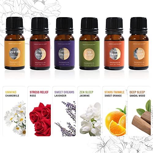 Fragrance Oil Set - Green Canyon Spa 6Pcs Scented Fragrance Oil Set for Diffuser Candle Making Scents Home Fragrance Oil | Lavender Rose Sweet Orange Sandalwood Chamomile Jasmine
