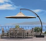 GREENVINES 11-FT-Patio-Offset-Cantilever-Umbrella | Blooming Flower Canopy | Outdoor Large Umbrellas with Base | Aluminum Ribs | Heavy Duty | Curvy | 360°Rotation | for Pool Garden | Tan