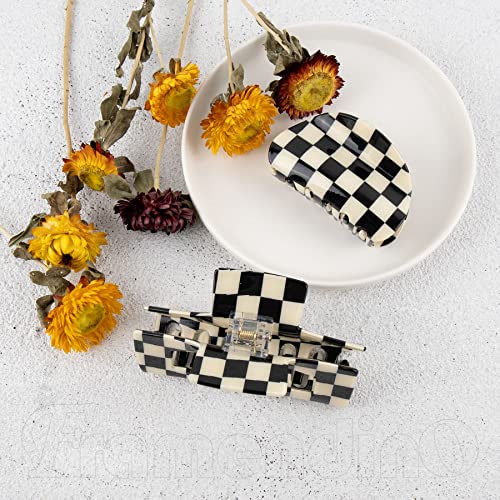 Framendino, 2 Pack Checkered Hair Clips Vintage Black-White Checkered Hair Claws French Barrettes Jaw Non Slip Checkerboard Clamps Hair Accessories For Women Girls Thick Thin Hair #TOP6