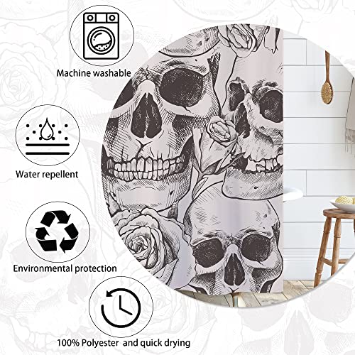 Laifzere Skull Gothic Skeleton Shower Curtain Goth Black Floral Shower Curtain For Bathroom Set Flower Rose Men Halloween Fabric Waterproof Shower Curtain For Bathtub Decor Decoration 72X72 Inch #TOP3