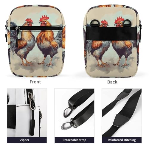 Personalized Small Crossbody Bag Water Resistant Messenger Bags Mini Rooster And Hen Printing SlingBag For Men Women3
