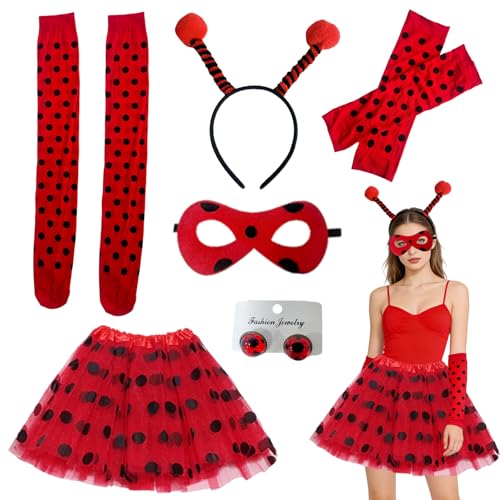 Costume de fête coccinelle pour femme, costume de coccinelle pour femme, avec bandeau d'antenne, jupe en tulle, bas de genoux, gants longs, pour carnaval,...