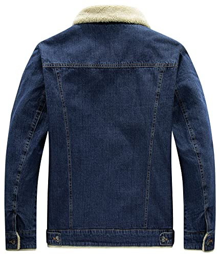 Image of HOW'ON Men's Plus Cotton Warm Fur Collar Sherpa Lined Denim Jacket Button Down Classy Casual Quilted Jeans Coats Outwear