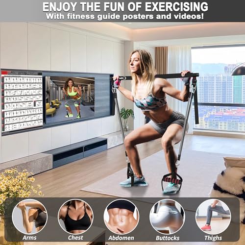 Image of Goocrun Portable Pilates Bar Kit with Resistance Bands for Men and Women - 3 Set Exercise Resistance Bands - Multifunctional Home Gym - Supports Full-Body Workouts - with Fitness Poster and Video