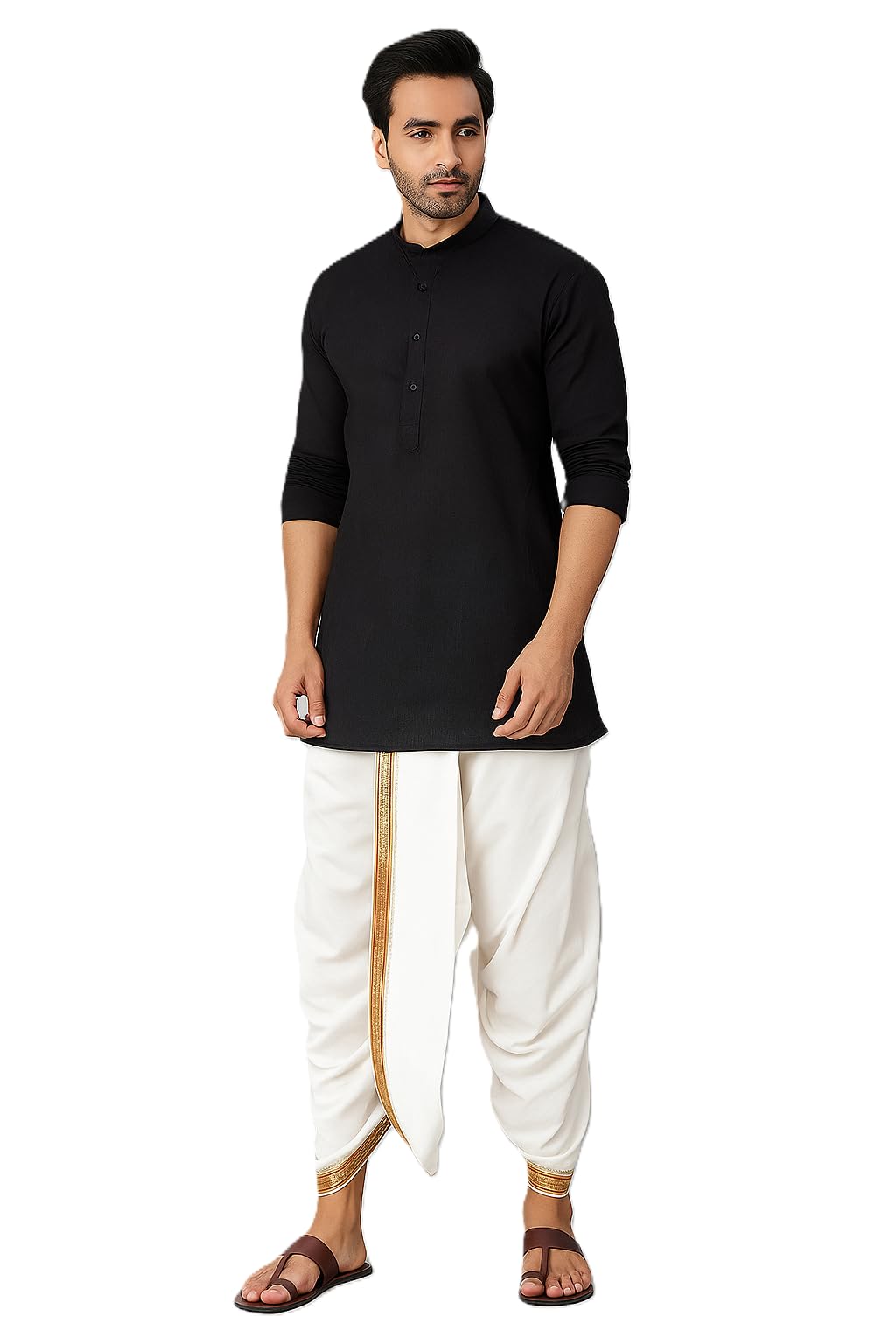 voniry White Readymade Dhoti, Free Size, Traditional Ethnic Wear for Men-picture-31