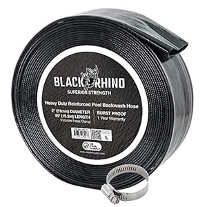 U.S. Pool Supply Black Rhino 2″ x 50′ Pool Backwash Hose with Hose Clamp – Extra Heavy Duty Superior Strength, Thick 1.2mm (47 mils) – Weather Burst Resistant – Drain Clean Swimming Pools and Filters