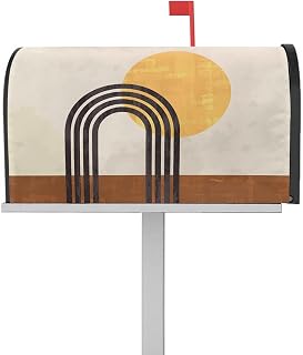 Mailbox Cover Magnetic Mid Century Sun Boho Abstract Stripe Mailbox Covers Standard Size 21x18in,Mailbox Covers Wrap Post Letter Box Cover for Garden Yard Outdoor Decor Retro Geometry Terracotta Art