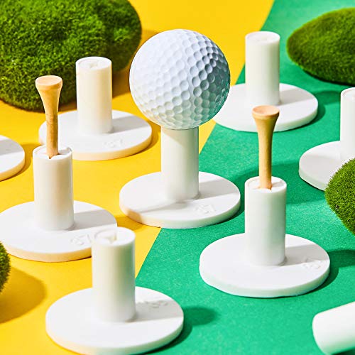 10 Set Golf Rubber Tee Holder Set For Driving Range Golf Practice Mat Indoor Outdoor Size 1.5 Inch (10 Golf Rubber Tee Holders, 10 Bamboo Tees) #TOP4