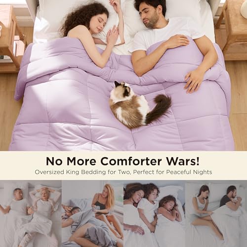 Image of Bedsure Comforter Duvet Insert - Quilted Comforters Oversized King Size, All Season Duvet, GentleSoft Down Alternative Bedding, with 8 Tabs, Gifts for Women, Light Purple, Oversized King 116x98 Inche
