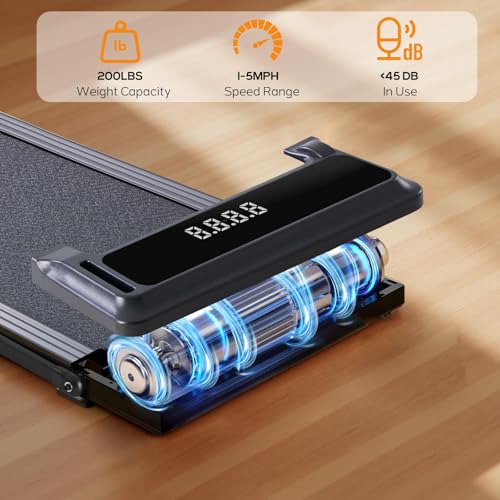 AIDOLY Walking Pad Under Desk Treadmill with Foldable Handle Bar, Portable Compact Electric Walking Treadmills with Remote Control for Home Office, Quiet Fitness Machine, Inky Black