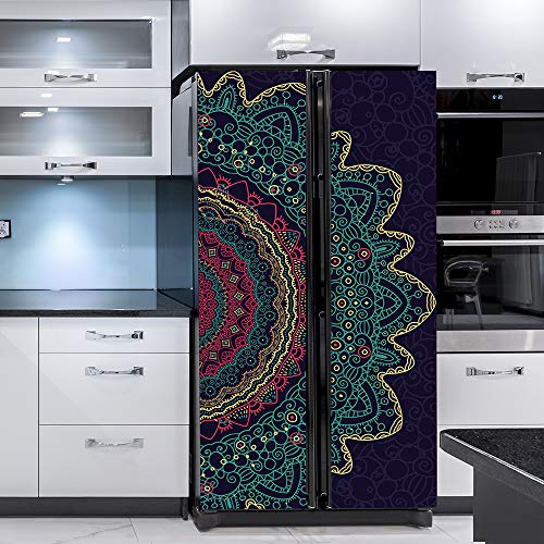 Vinilo para puerta autoadhesivo extraíble mandala multicolor 82x199cm para casa 6