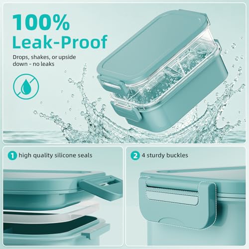 DaCool Adults Lunchbox Bento Box with Lunch Bag- 74 OZ All-in-One Stackable Lunch Box for Adults Kids Leakproof Bento Large Lunch Box Containers with Fork Spoon Sauce Box for Work School (Green) - image 4