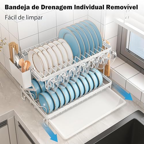 DEVA FRONSA Escorredor de Louça Inox, Porta Talheres com Escorredor, Talheres Copos Organizador Louç