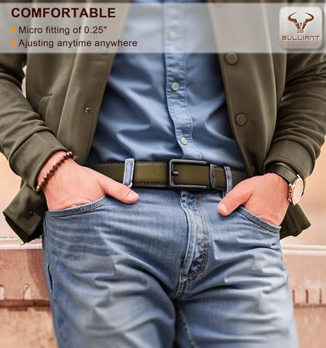 Image of BULLIANT Men Ratchet Belt 2 Pack, Click Sliding Leather Belt Adjustable for Gift Men Dress Casual Jeans 1 3 /8,Cut for Fit
