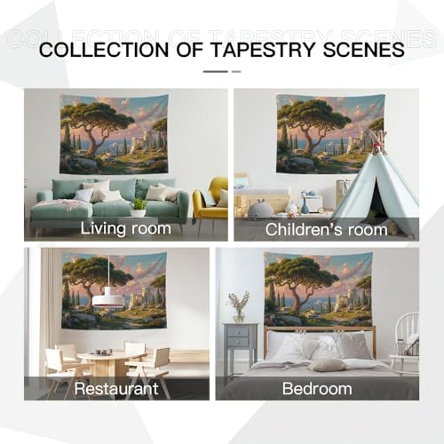 Tapiz de pared 3D con estampado de bosque retro y arquitectura de 230x150cm 7