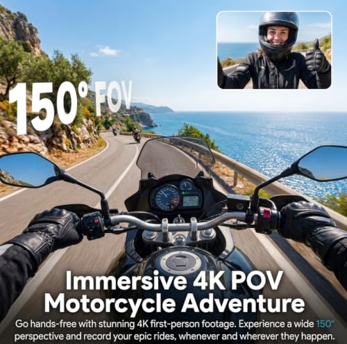 Image of JETO 4K Mini Body Camera, Motorcycle Camera Clip-On POV Cam WiFi