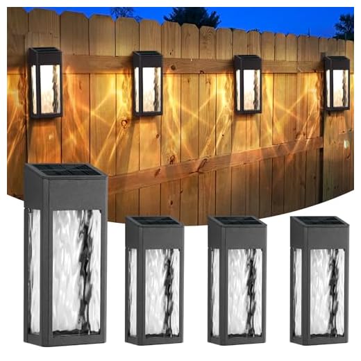 Metal Solar Fence Lights, 4 Pack Solar Post Accent Light Outdoor Waterproof, Solar Deck Lights Wall Lights with 2 Lighting Modes for Post, Yard, Porch, Patio Decor