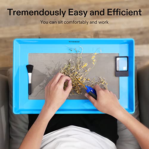 Image of VIVOSUN Heavy Duty 2-in-1 Trimming Tray, Dry Sift Screen Set with 150 Micron Fine Mesh Screen and 2 Trimming Scissors, Blue