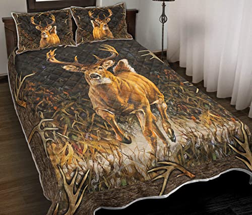 Zbigtee Hunting Deer Camo Quilt Bed Set Deer Hunting Bedding Quilt Sets Full Queen King Size Bedding Camo For Kids Son Daughter Deer Hunting Gifts For Men Women Deer Hunter Quilt Hunting And Outdoor #TOP9
