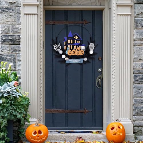 LED Lighted Halloween Wreath with Pumpkins & Berry Picks product image