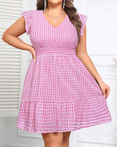 Image of Talisea Women's Plus Size Summer Dress - Casual V-Neck Flutter Sleeves A-Line Short Sun Dress with Pockets for Beach Vacation