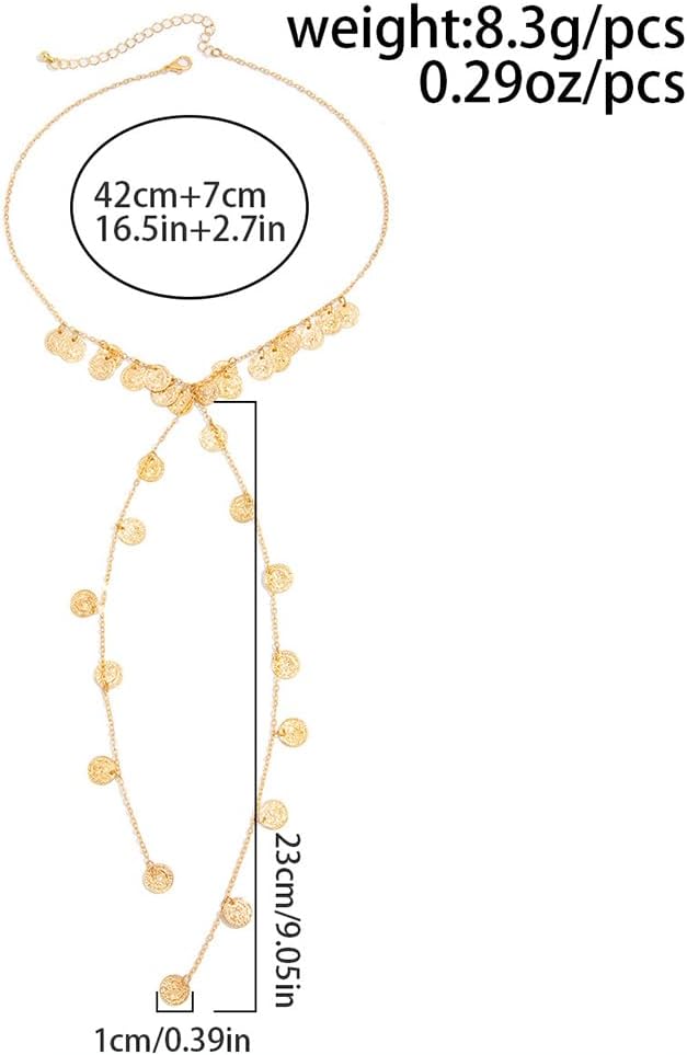 Gold Long Disc Choker Necklace for Women Trendy Statement Y Shaped Drop Necklaces Thick Round Coin Beaded Jewelry Boho Collar Tassel Accessories - Image 3
