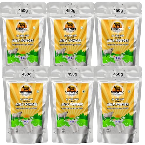 Image of Adityabh A2 Cow Skimmed Milk Powder 450g (Pack of 6) | Clean & Natural | No Added Sugar | No Preservatives | Nutrient-Rich Dairy Powder | Ideal for Tea, Coffee & Daily Kitchen Use